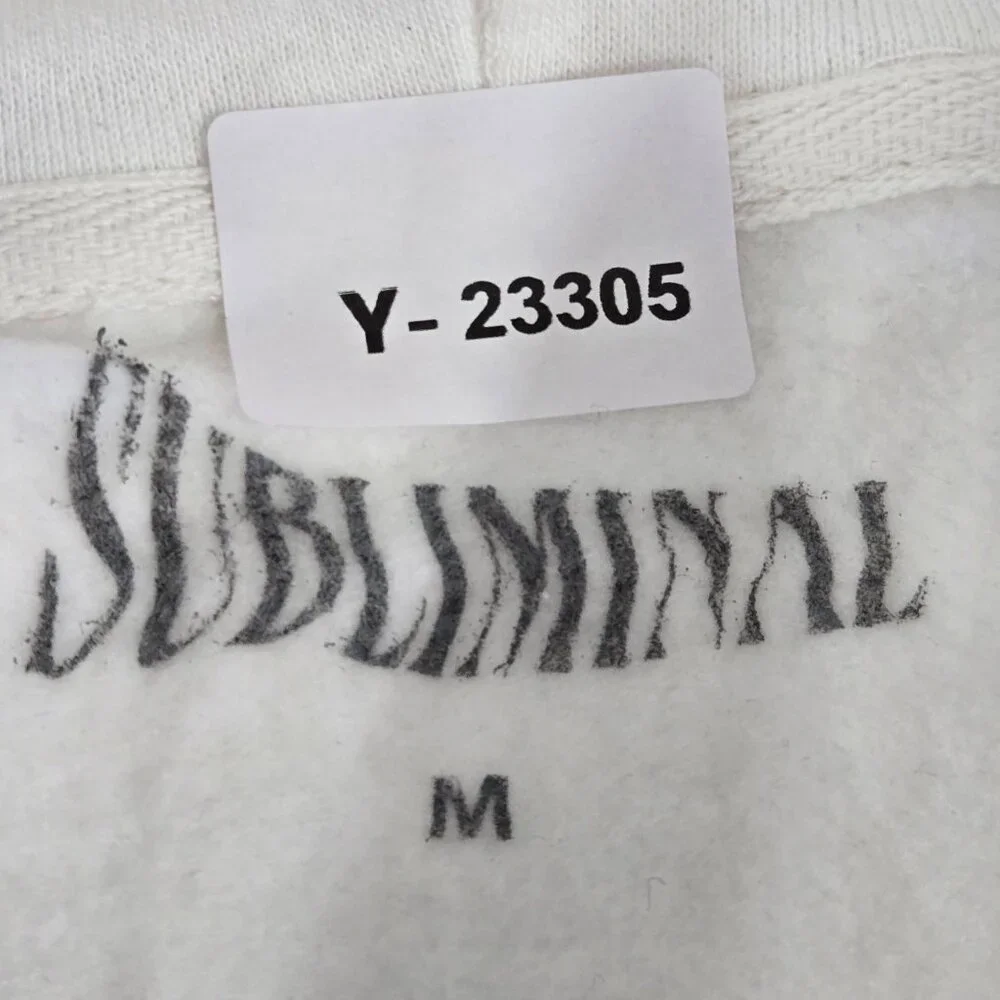 Subliminal Men Hoodie M White Graphic‎ Print Forgive Me Father Woman Portrait